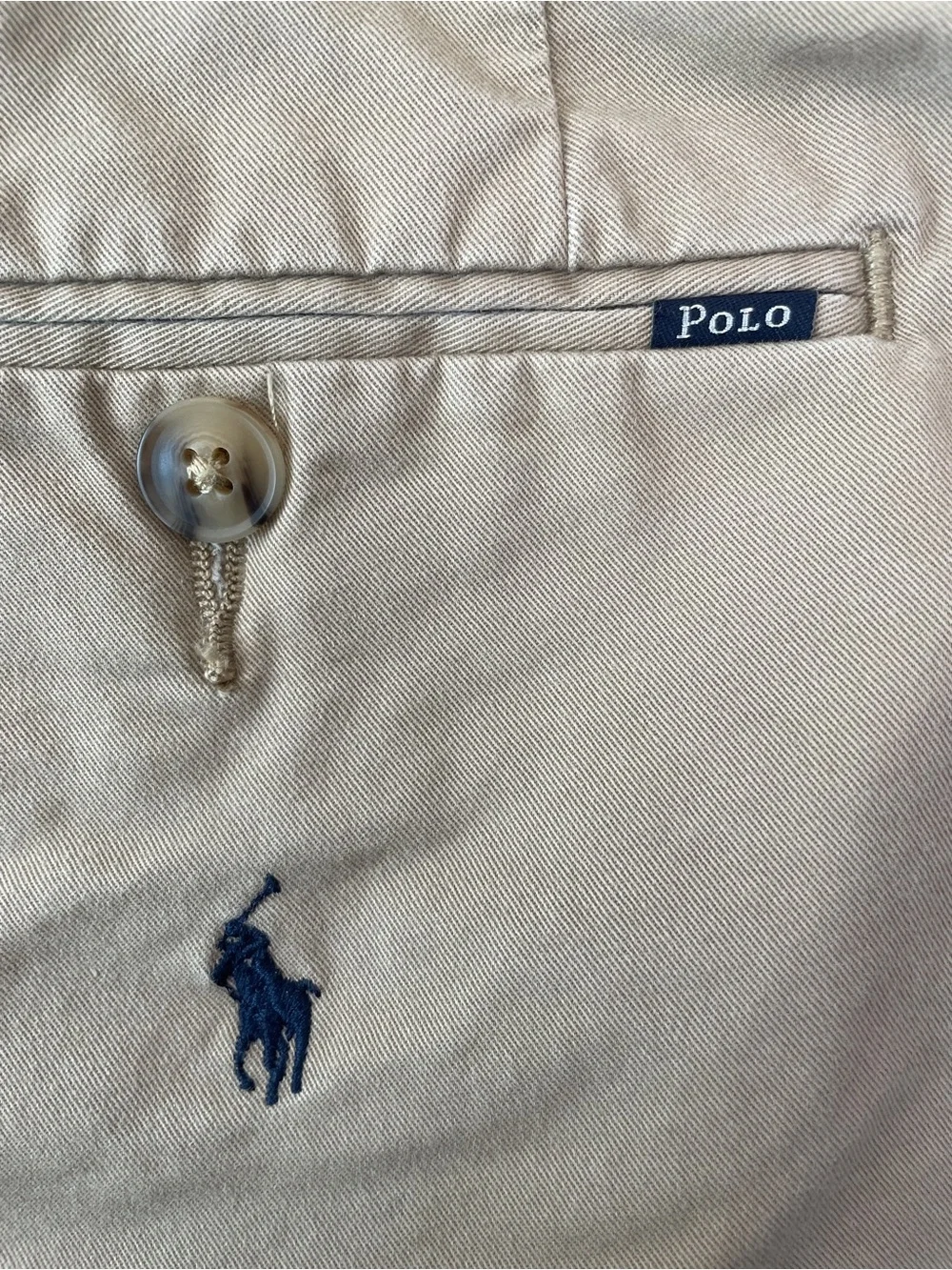 Polo by Ralph Lauren Tan Chino Shorts with Navy Pony Embroidery